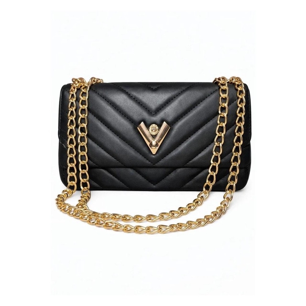 Orlandi Valentino Convertible Crossbody 2 Shoulder Bag Black‎ Excellent Quilted